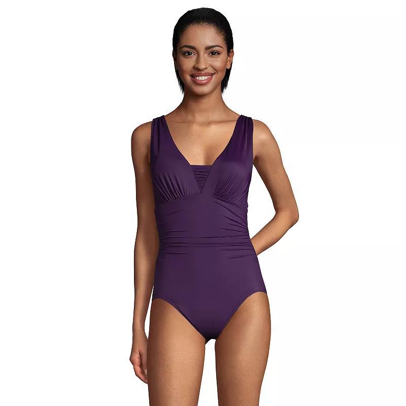 Petite Lands End Grecian Slendersuit Tummy Control One-Piece Swimsuit, Womens Product Image