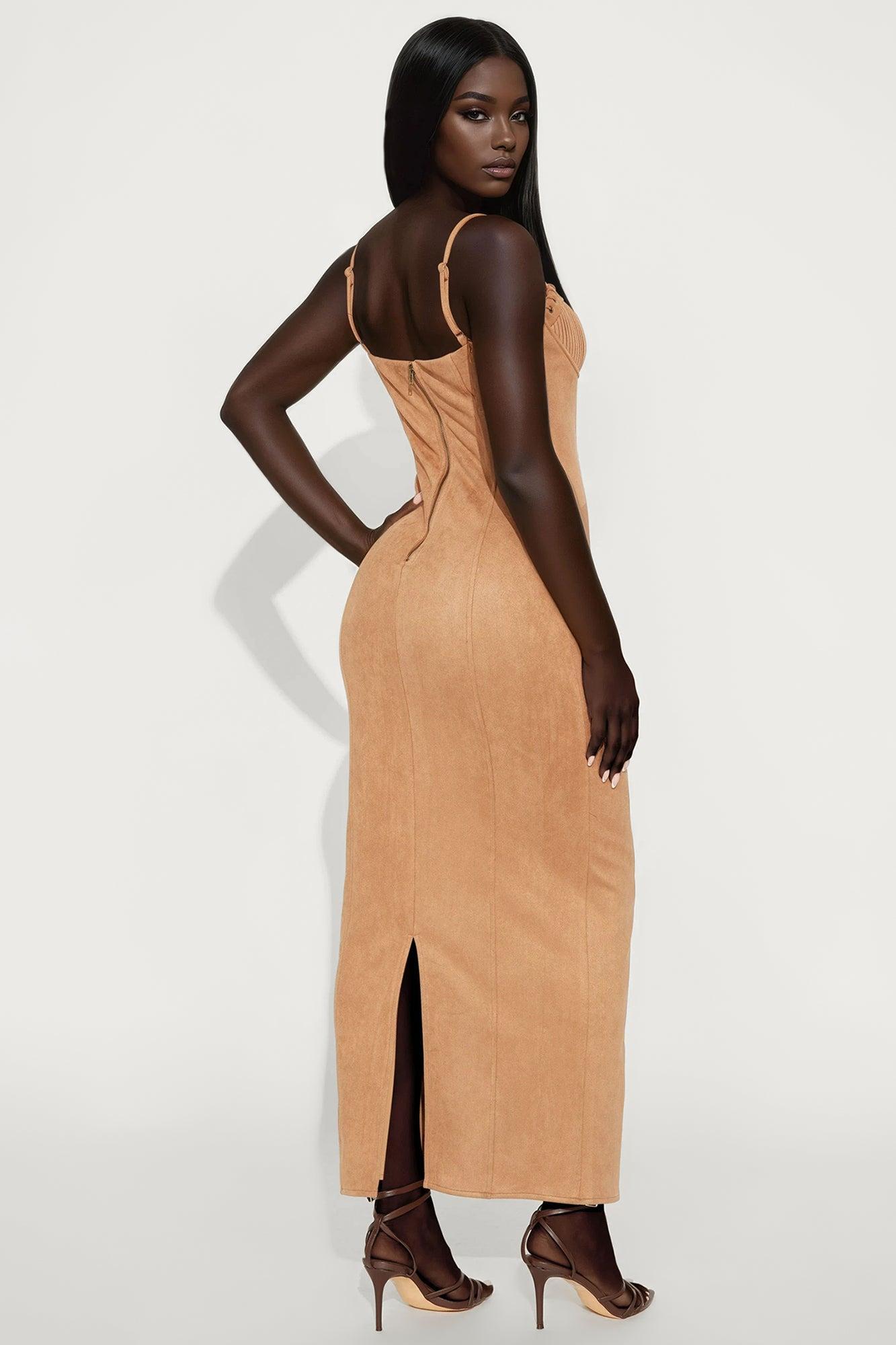 Hazel Suede Maxi Dress - Mocha Female Product Image