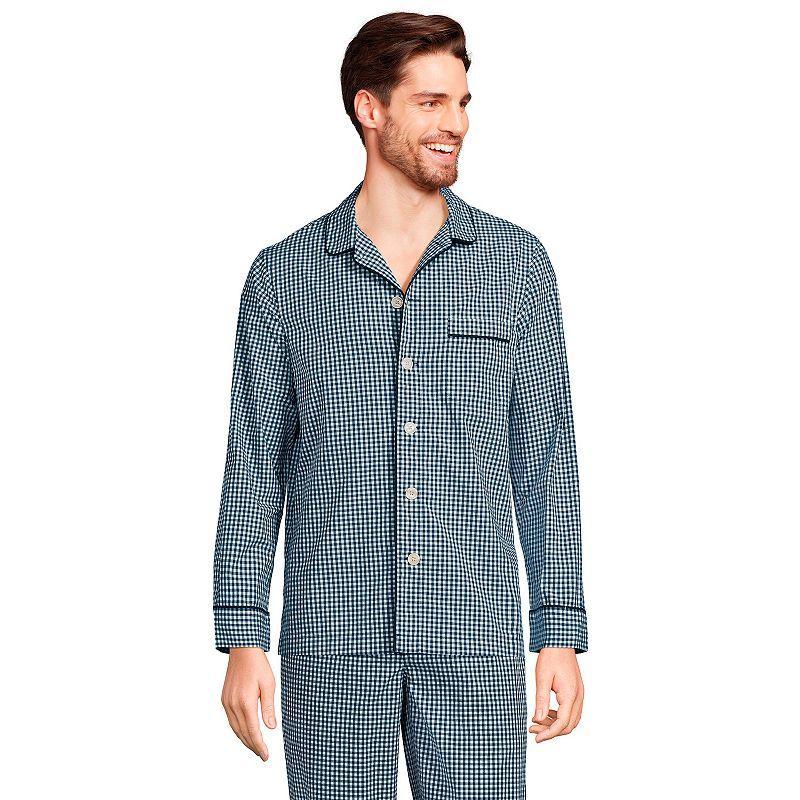 Mens Lands End Broadcloth Pajama Sleep Shirt Blue Chambray Product Image