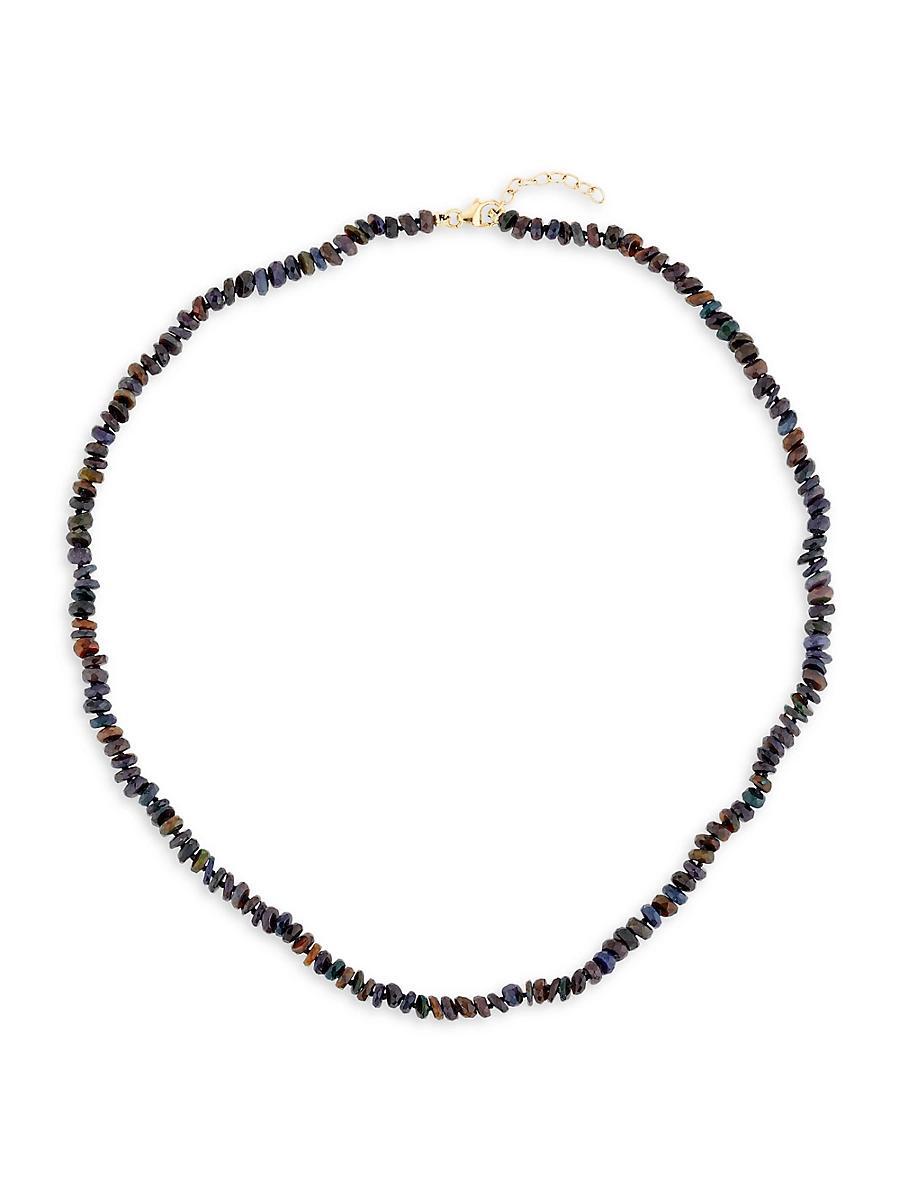 Womens Beaded 10K Yellow Gold, Black Opal & Silk Necklace Product Image