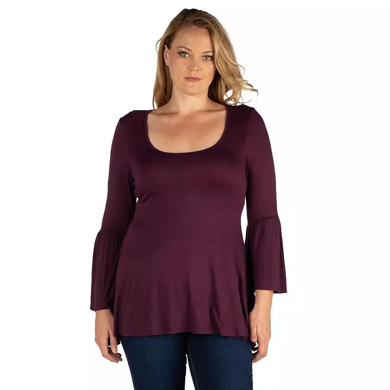 Plus Size 24Seven Comfort Apparel Bell Sleeve Flared Tunic Top, Women's, Size: 2XL, Purple Product Image