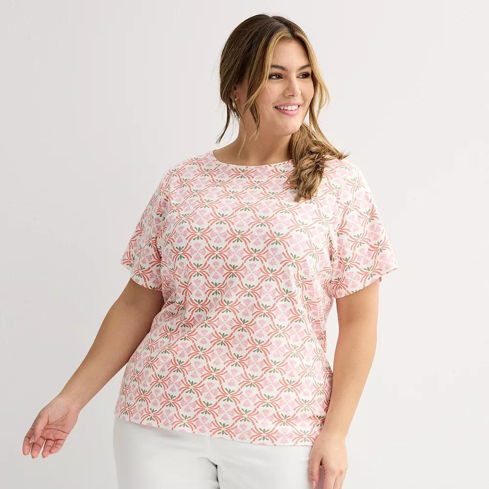 Plus Size Croft & Barrow® Essential Crewneck Top, Women's, Size: 1XL, Pink White Tile Product Image