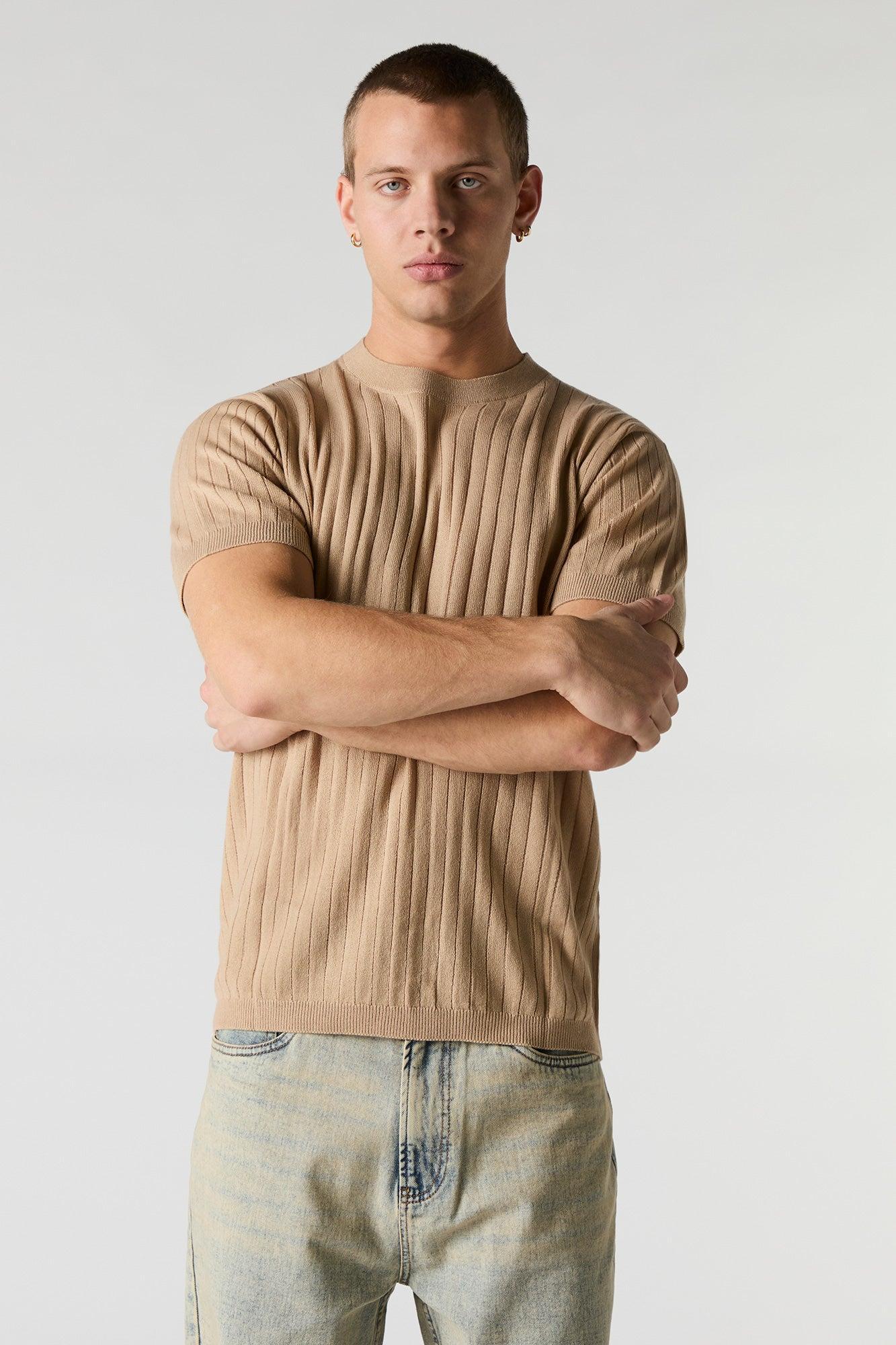 Ribbed Knit T-Shirt Male Product Image