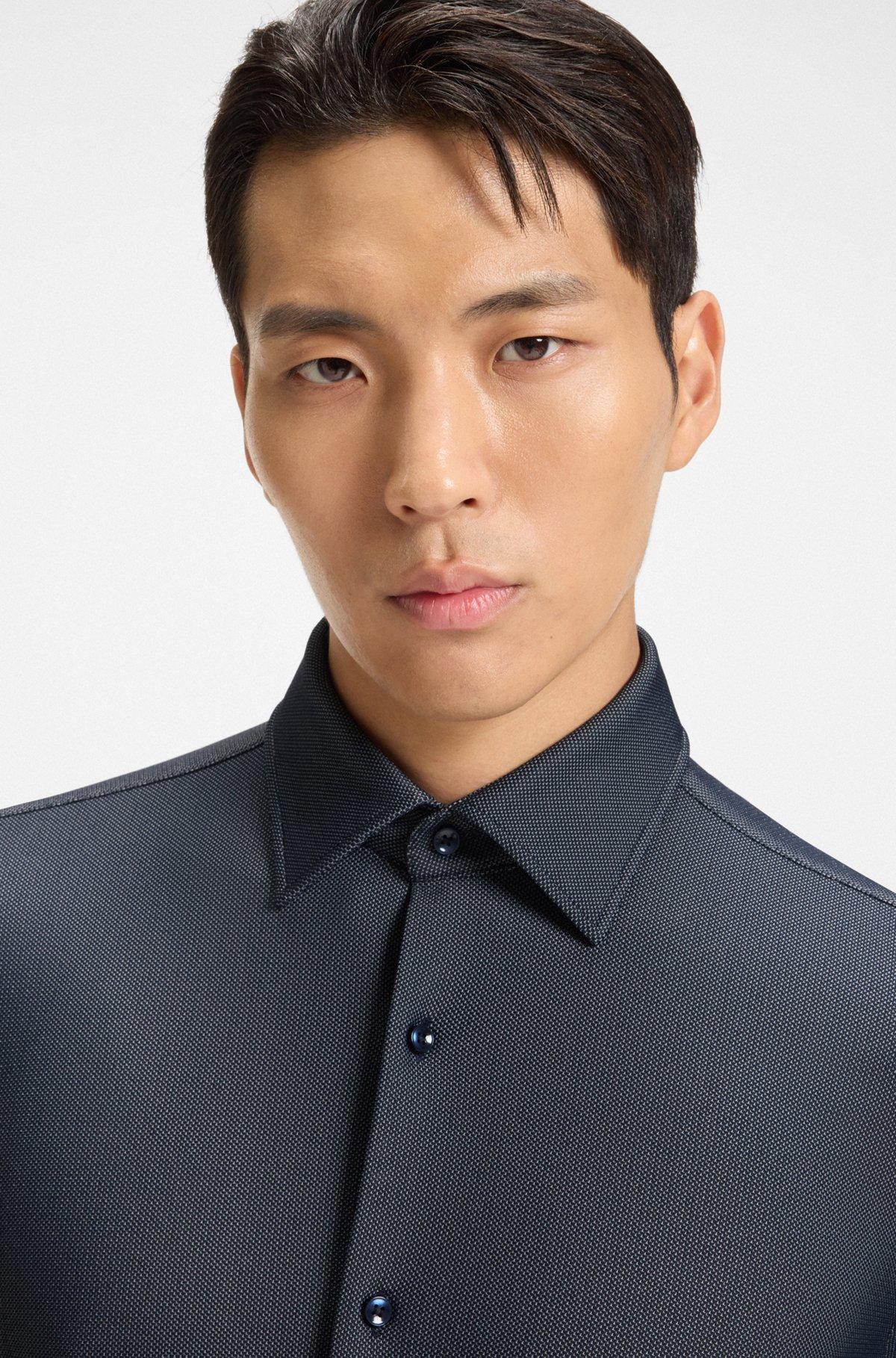 BOSS - Regular-fit shirt in structured stretch jersey - Dark Blue Product Image