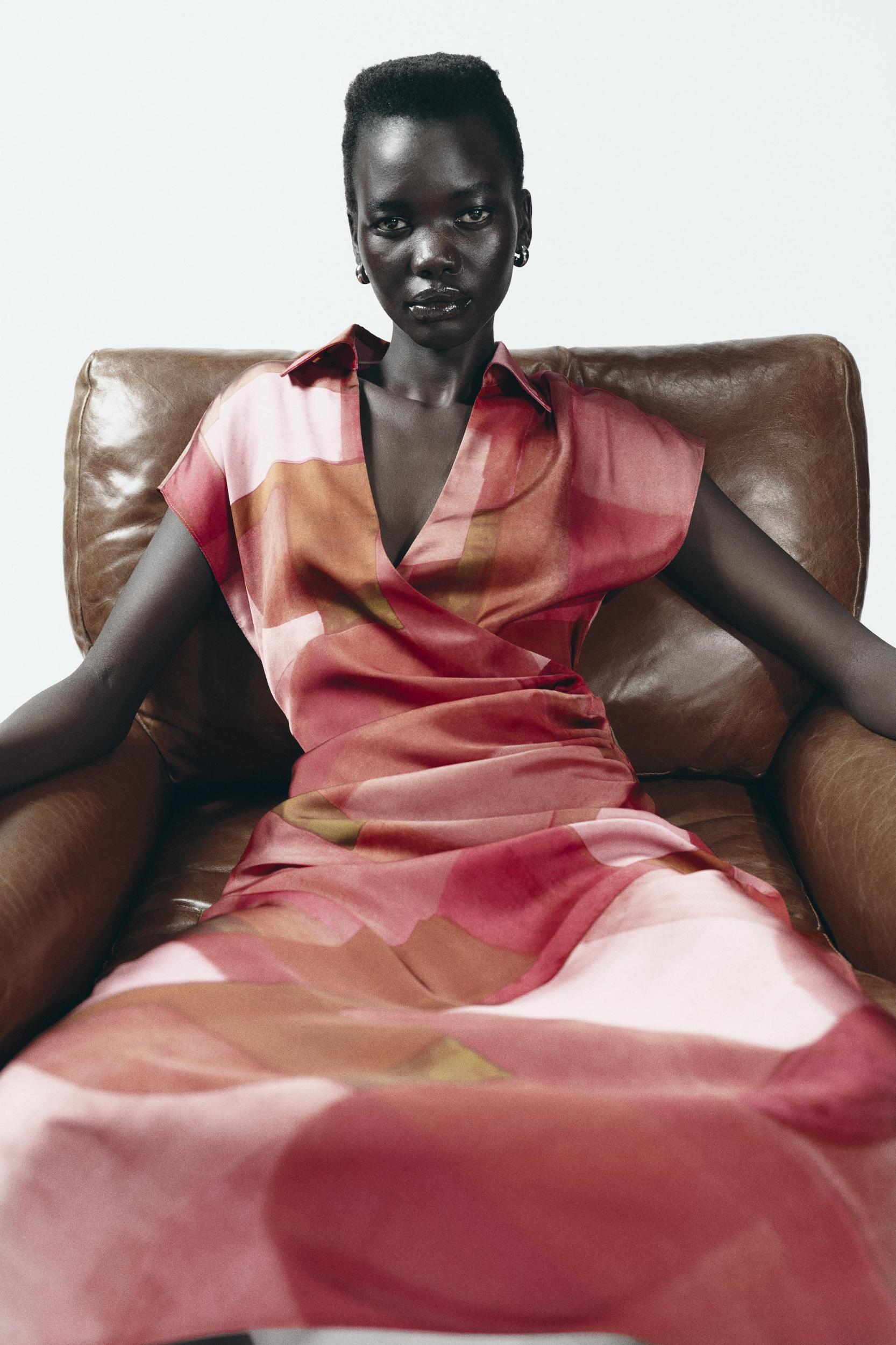 GEOMETRIC PRINT SATIN DRESS Product Image