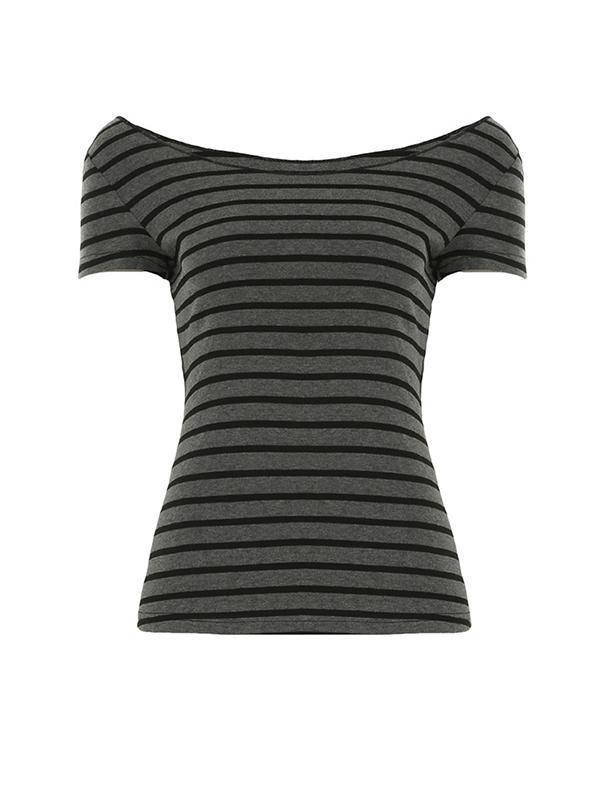 One Shoulder Striped Short Sleeve Tee Product Image