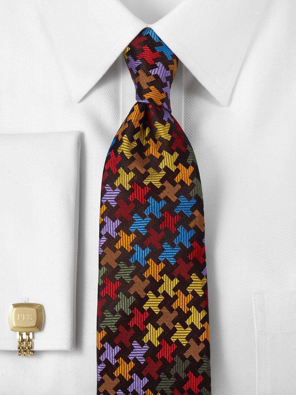 Geometric Woven Silk Tie - Multi Product Image