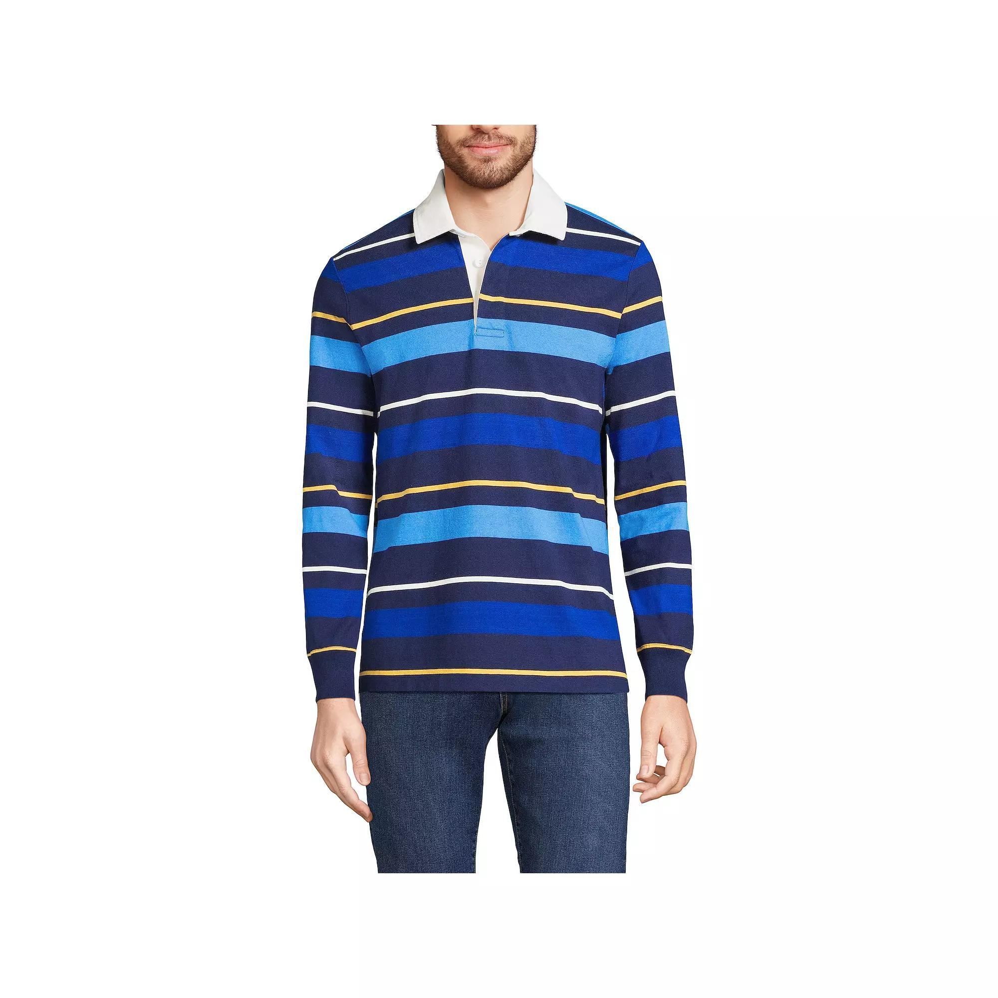 Men's Lands' End Striped Rugby Shirt, Size: Medium, Navy Blue Stripe Product Image