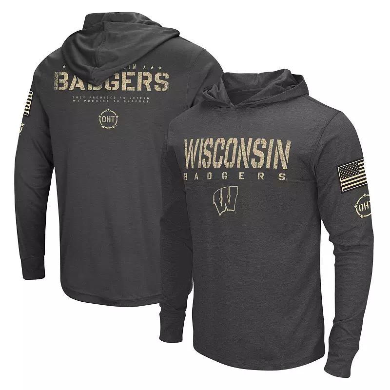 Men's Colosseum Heather Black Wisconsin Badgers Team OHT Military Appreciation Long Sleeve Hoodie T-Shirt, Size: 3XL, Charco Product Image