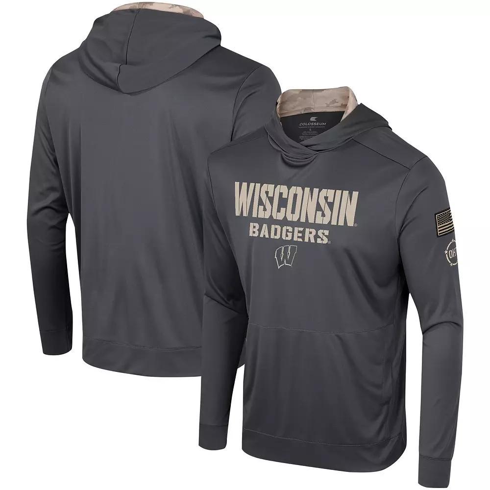 Men's Colosseum Charcoal Wisconsin Badgers OHT Military Appreciation Long Sleeve Hoodie T-Shirt, Size: Medium Product Image