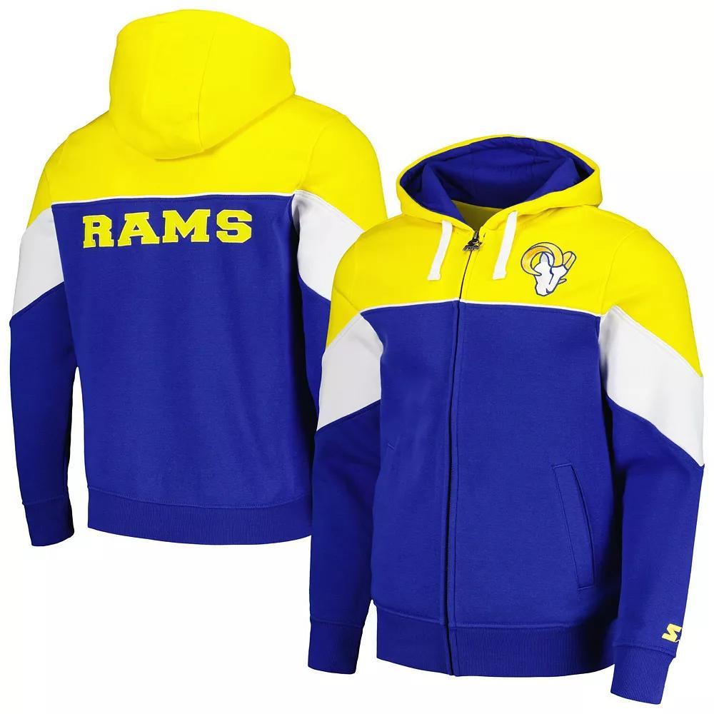Men's Starter Royal/Gold Los Angeles Rams Running Back Full-Zip Hoodie, Size: Medium, Blue Product Image