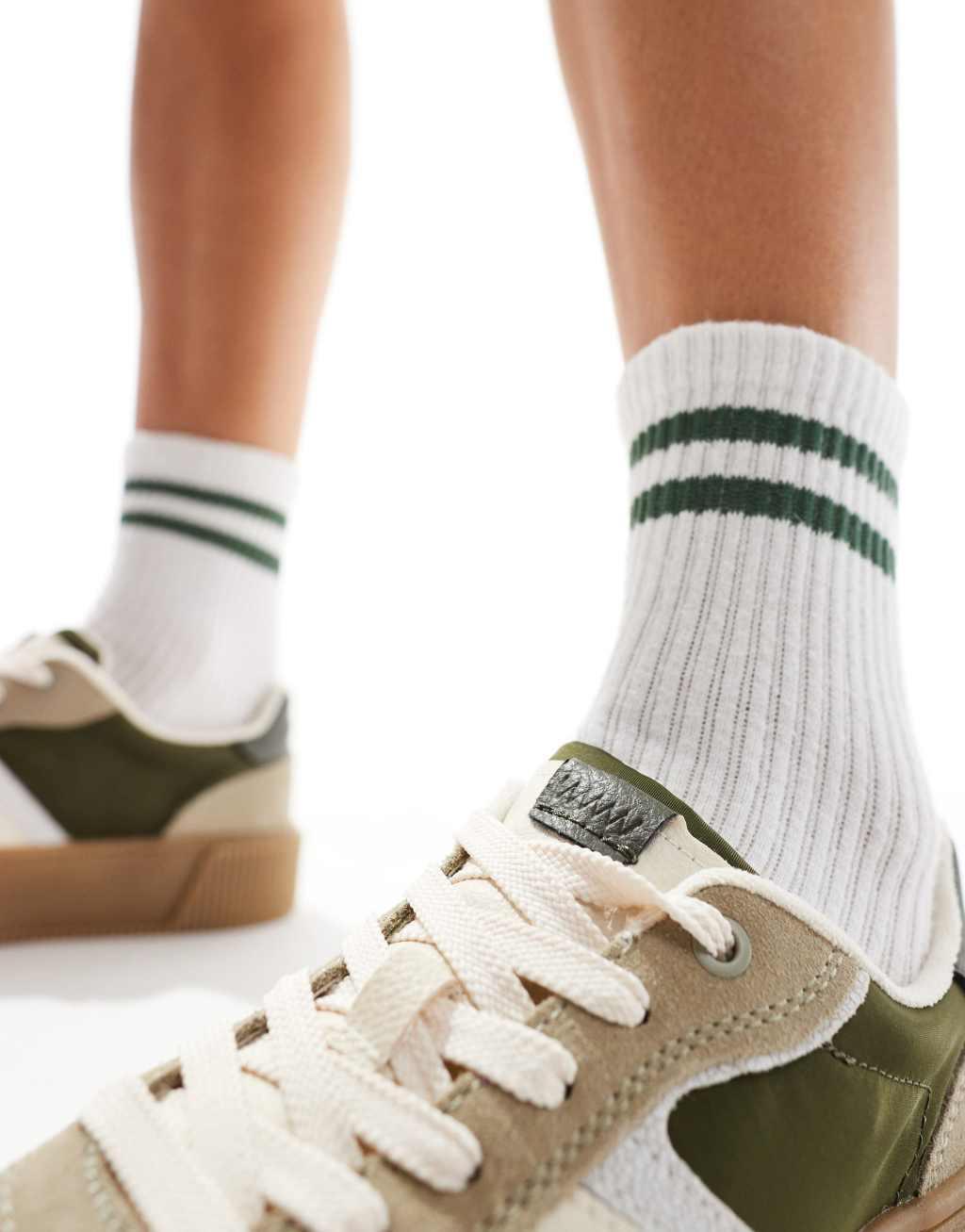 Stradivarius platform sneakers with chunky soles in khaki  Product Image