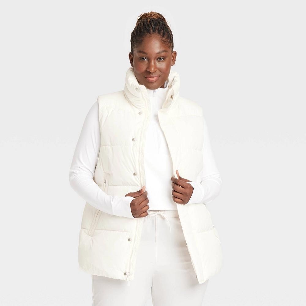 Womens Long Puffer Vest - All In Motion Cream L Product Image