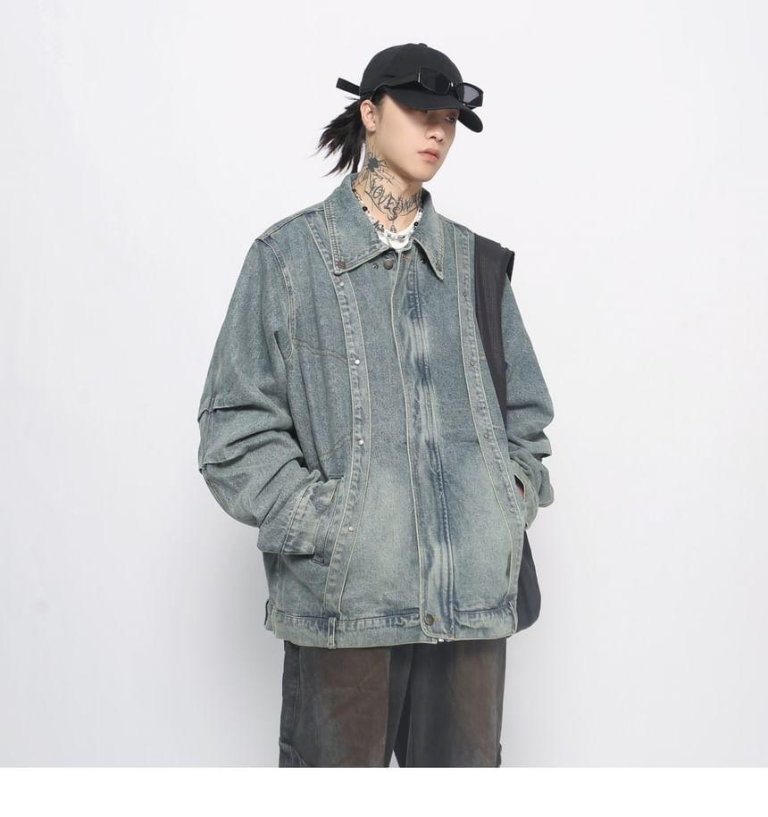 Washed Denim Zip Jacket Product Image