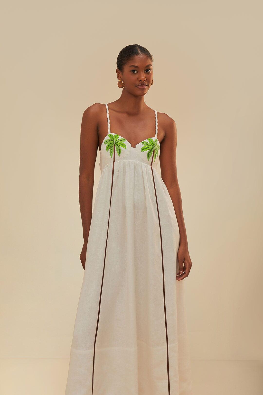 Coconut Tree Embroidered Maxi Dress, WHITE / XL Product Image