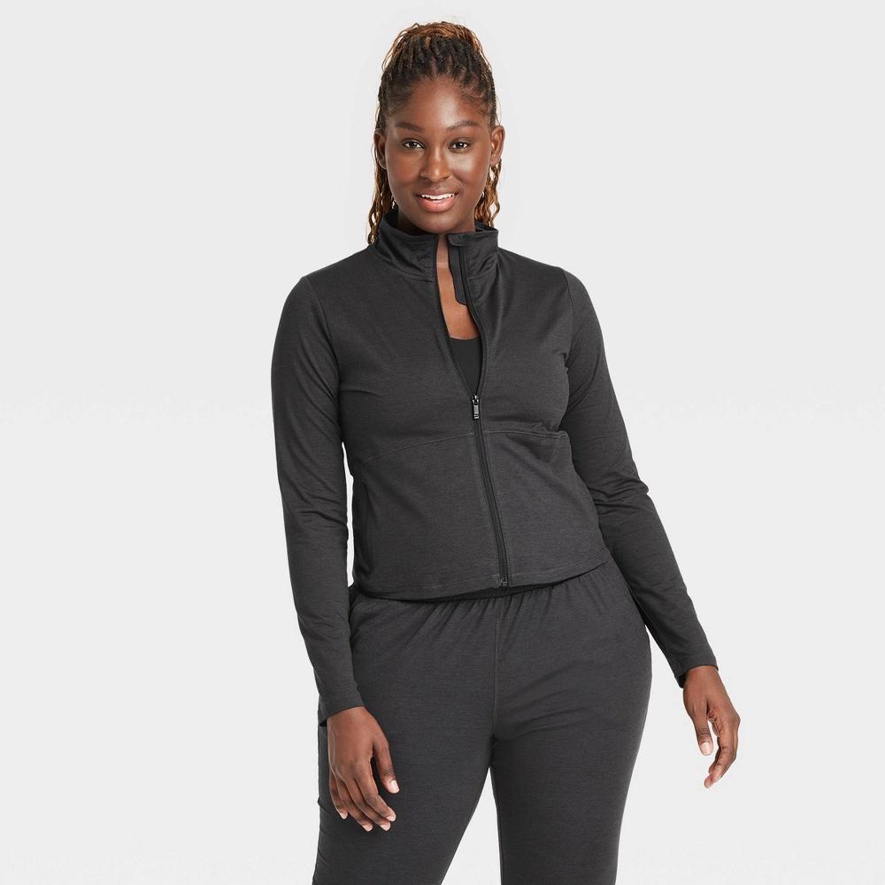 Womens Soft Stretch Full Zip Jacket - All In Motion Heathered Black L Product Image