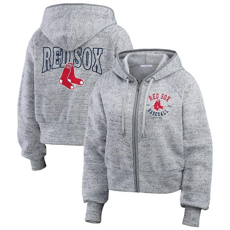 Womens WEAR by Erin Andrews Heather Gray Boston Red Sox Speckled Fleece Cropped Full-Zip Hoodie Product Image