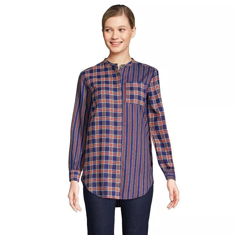 Womens Lands End Flannel A-Line Tunic Top Deep Blue Tartan Product Image