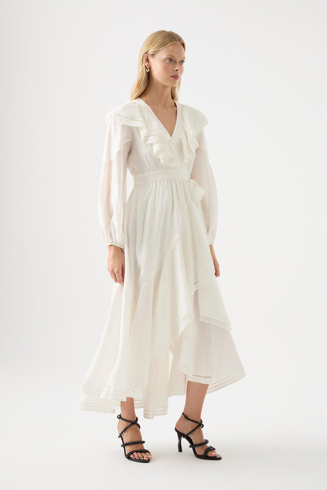 Zoe Ruffle Wrap Midi Dress Product Image