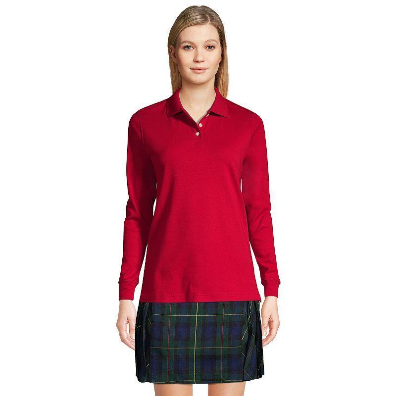 Women's Lands' End School Uniform Long Sleeve 3-Button Interlock Polo Shirt, Size: Medium, White Product Image