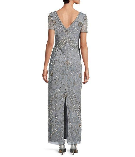 Pisarro Nights Beaded V-Neck Short Sleeve Sheath Gown Product Image