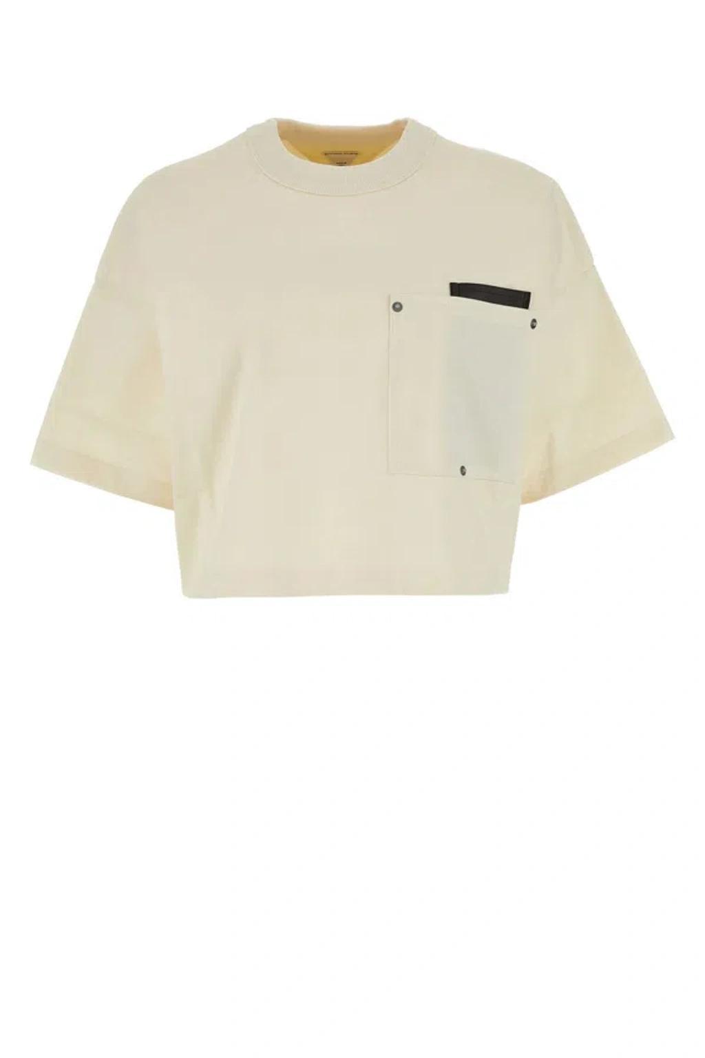 Cropped T-shirt With Leather Detail In White Product Image