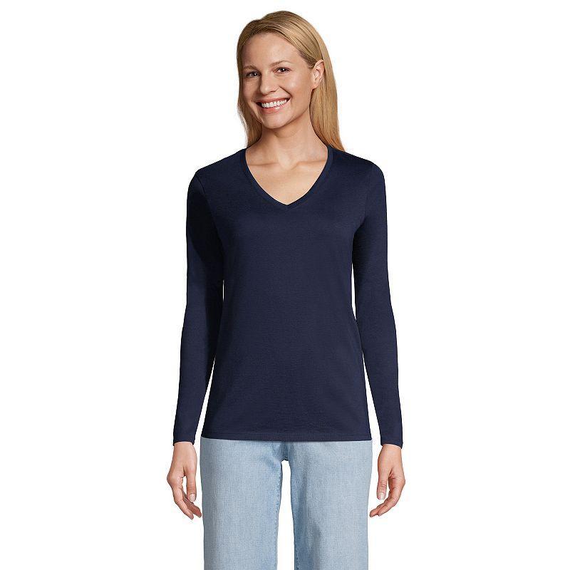 Women's Lands' End Relaxed-Fit Supima Long Sleeve Cotton V-Neck Tee, Size: XL, Grey Heather Product Image