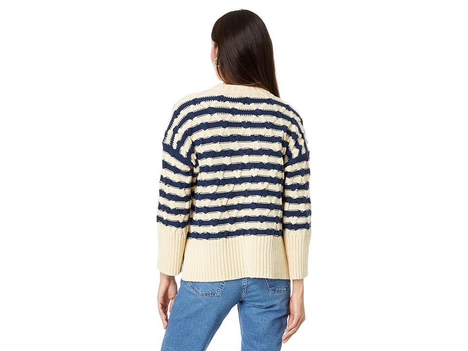 Madewell Cable-Knit Oversized Sweater in Stripe (Ecru Stripe) Women's Clothing Product Image