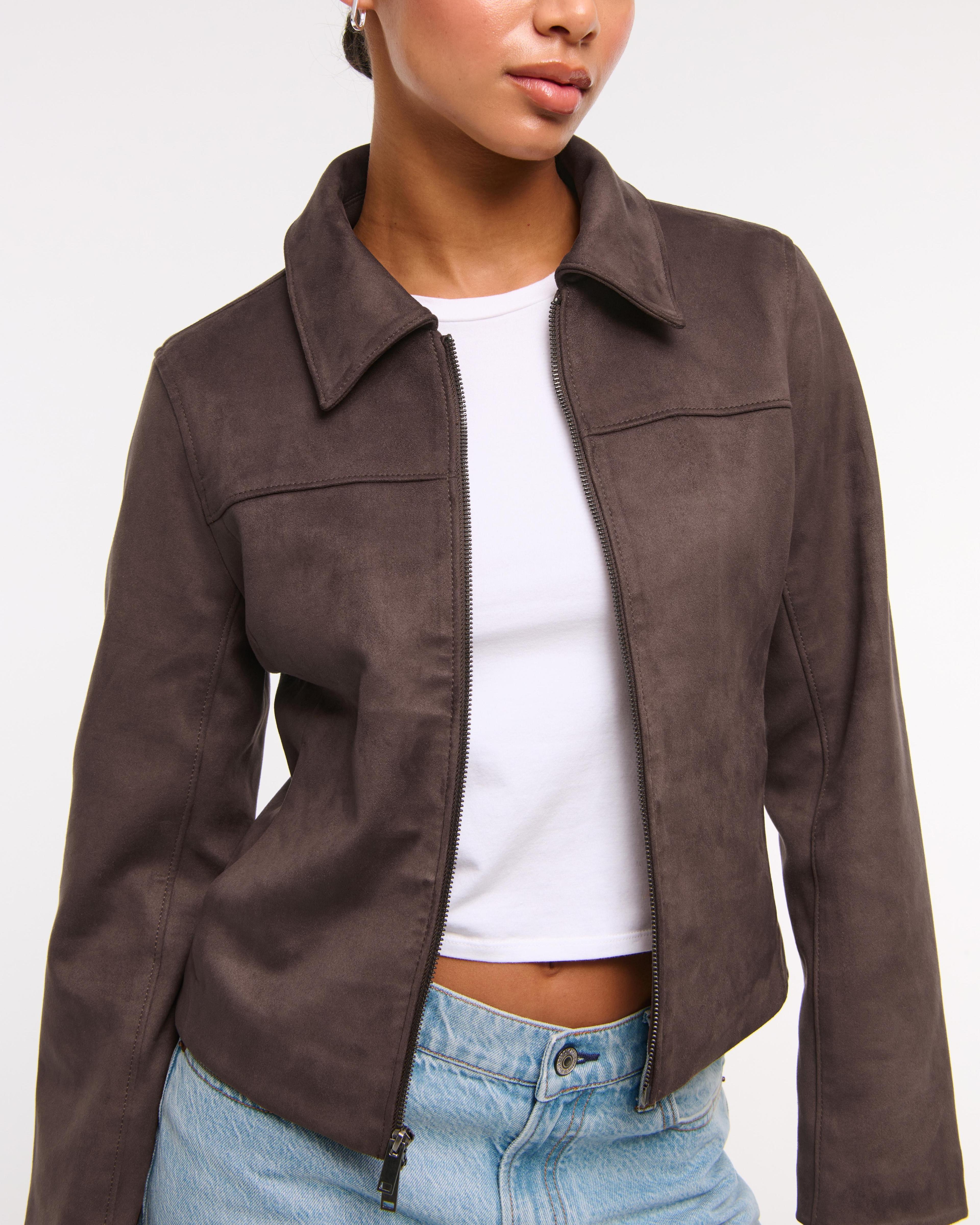 Zip-Front Vegan Suede Jacket Product Image