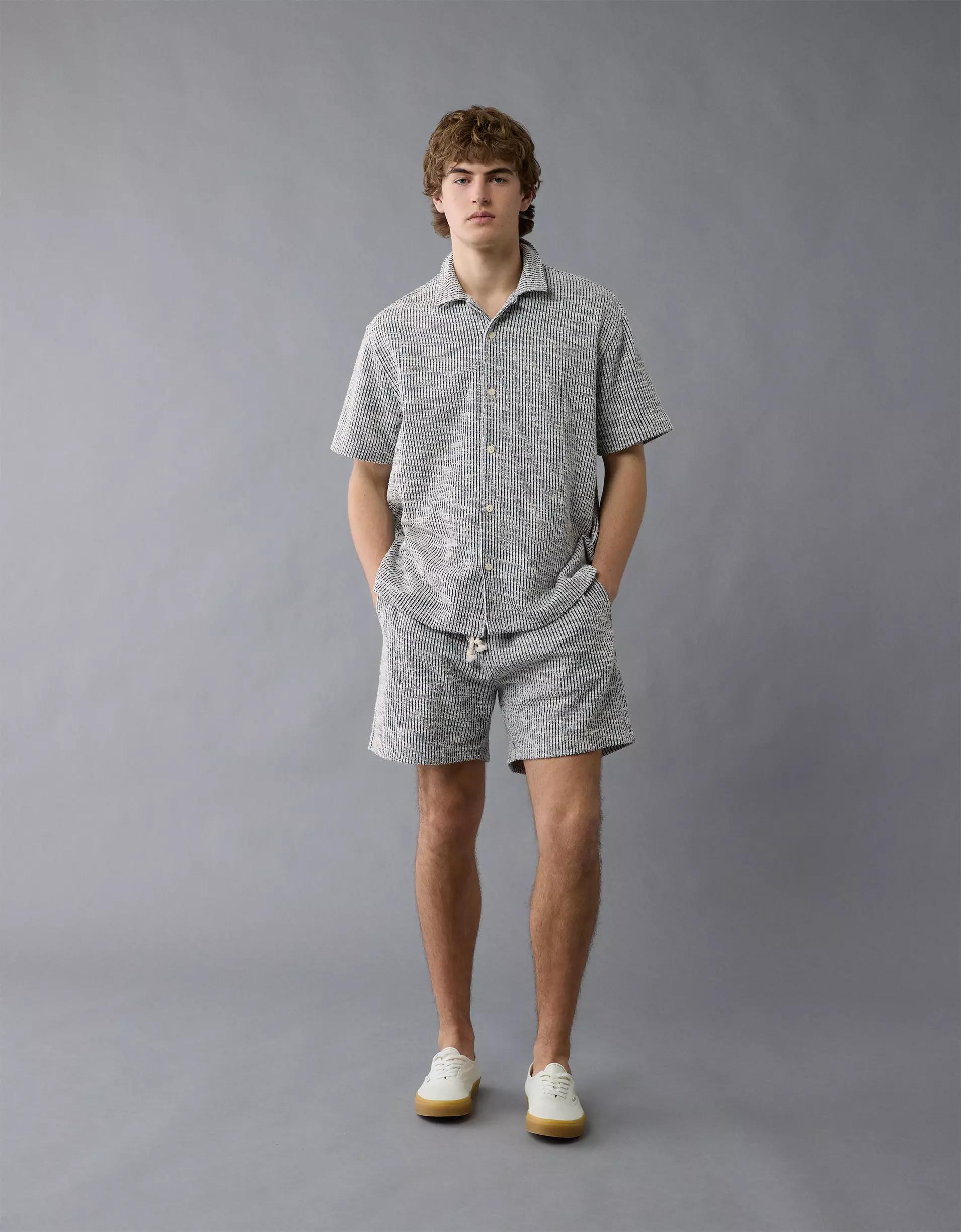 AE Textured Button-Up Camp Shirt Product Image