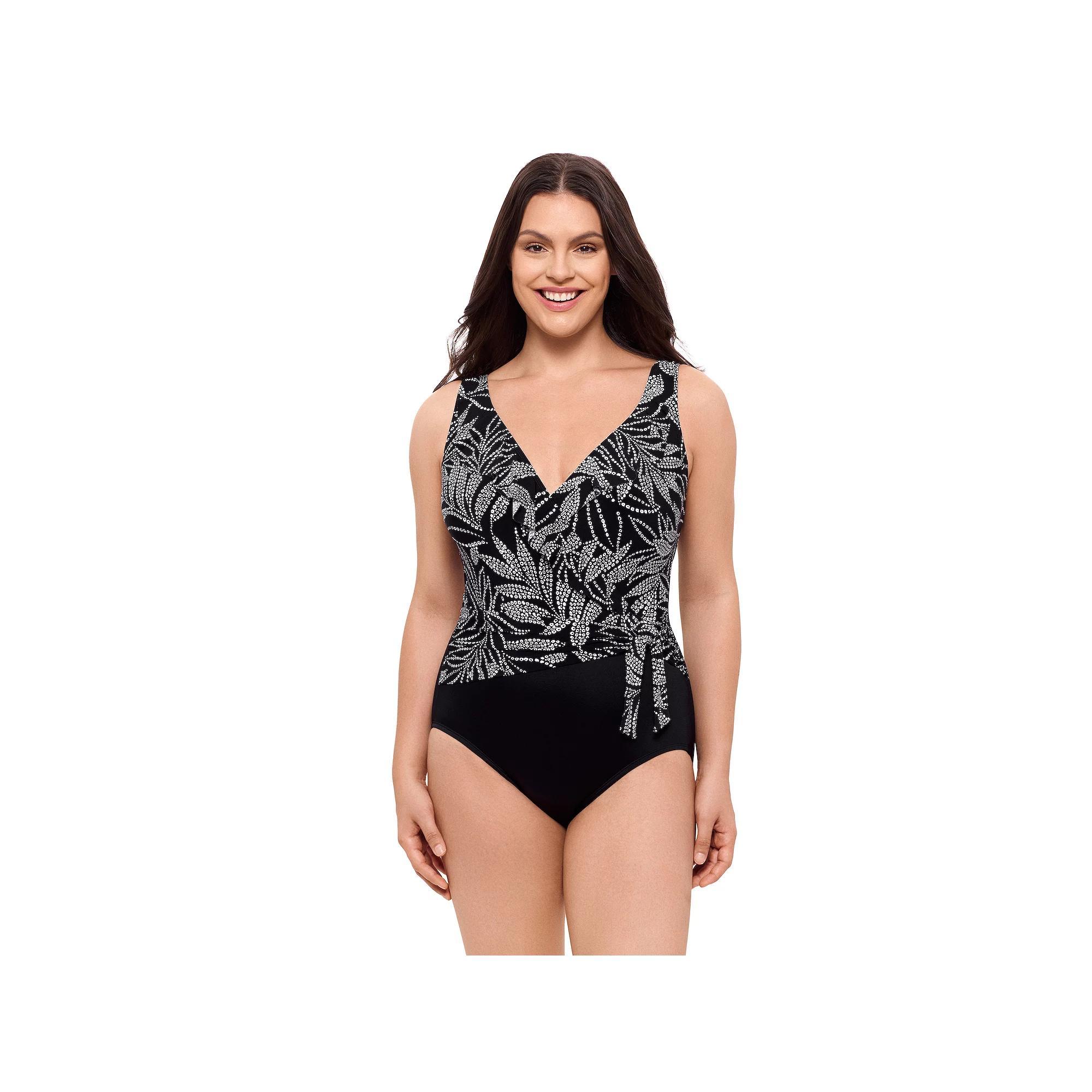 Womens Great Lengths Ruffle Sash Surplice One-Piece Swimsuit Product Image