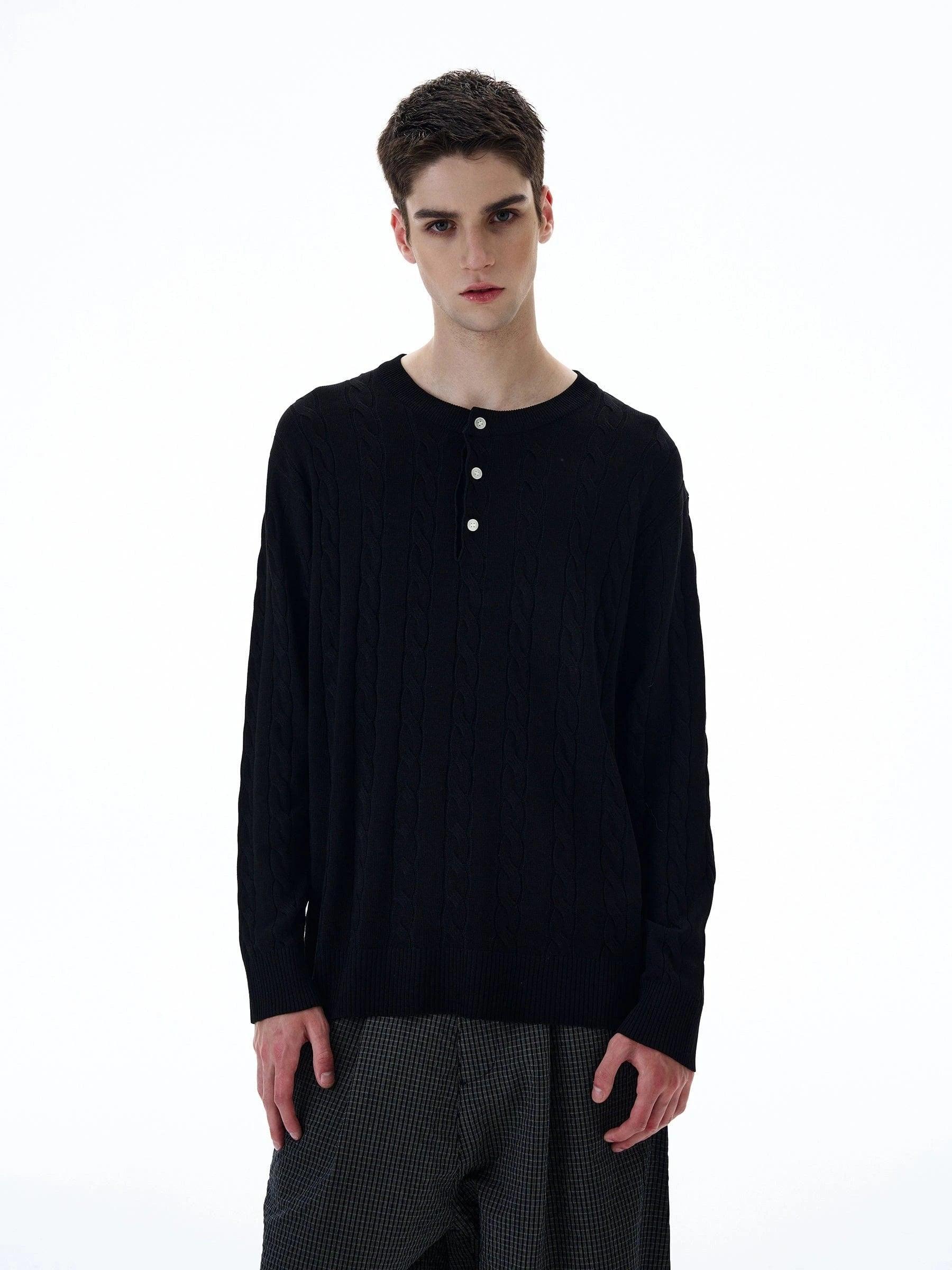 RT No. 20005 TWIST KNIT HENRY COLLAR LONG SLEEVE Product Image