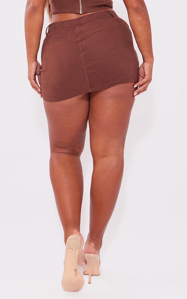 Shape Washed Brown Denim Micro Mini Skirt Product Image