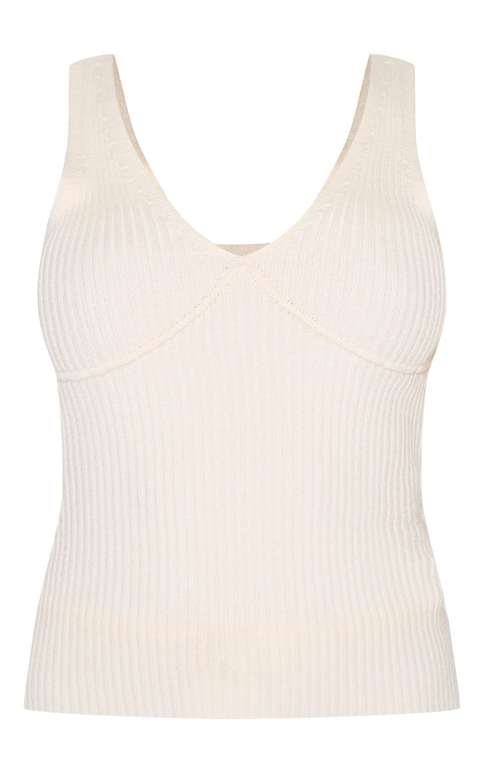 Petite Cream Knitted Ribbed Longline Tank Top Product Image