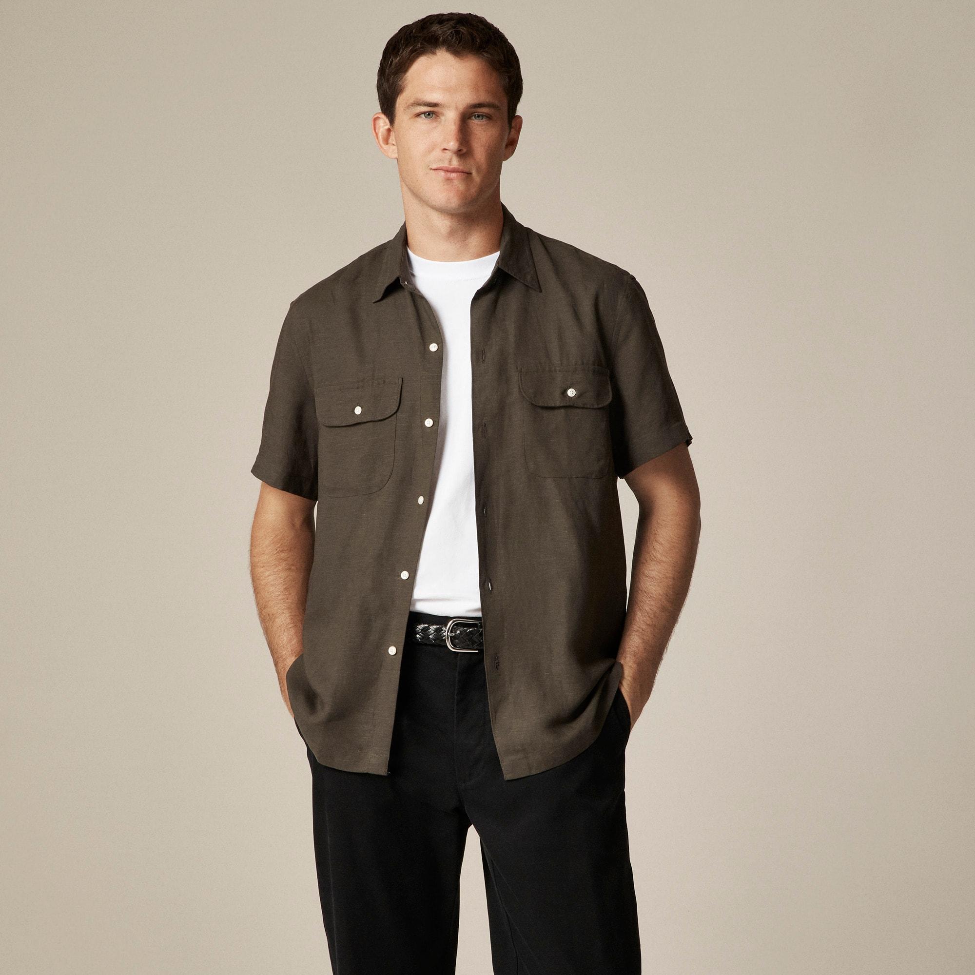 Short-sleeve viscose-linen blend shirt Product Image