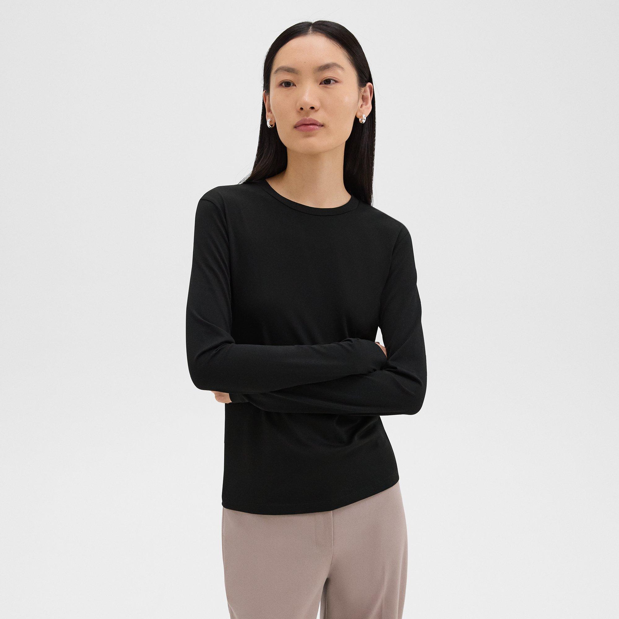 Black Organic Cotton Tiny Long-Sleeve Tee | Theory Product Image