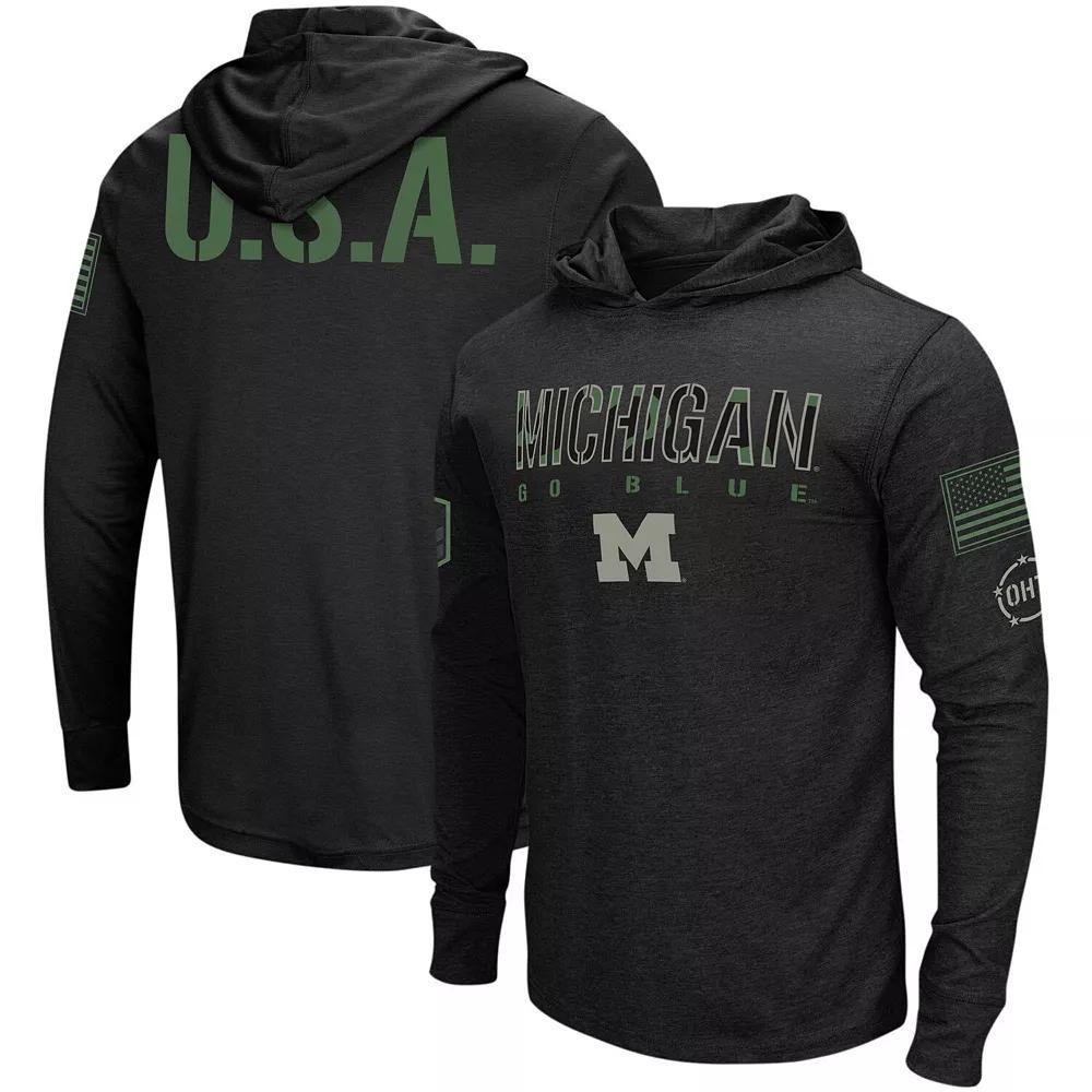 Men's Colosseum Black Michigan Wolverines Big & Tall OHT Military Appreciation Tango Long Sleeve Hoodie T-Shirt,  Product Image