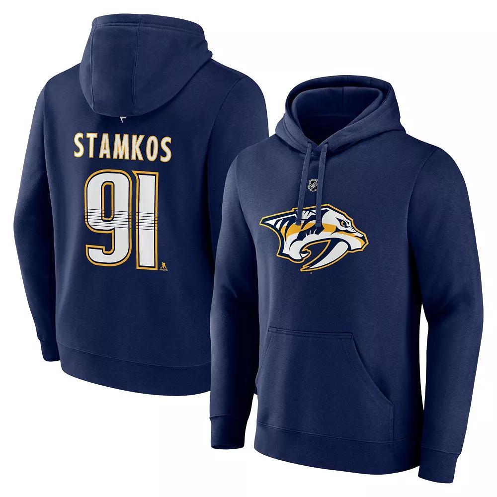 Men's Fanatics Steven Stamkos Navy Nashville Predators Authentic Stack Name & Number Tri-Blend Pullover Hoodie,  Product Image