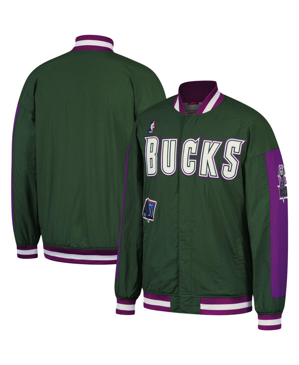 Mens Mitchell & Ness Hunter Green Milwaukee Bucks Hardwood Classics Authentic Warm-Up Full-Snap Jacket Product Image