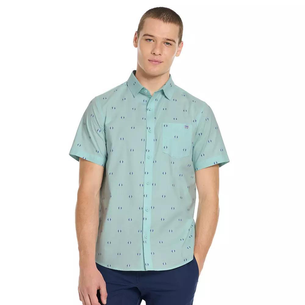 Men's Hurley Tropical Print Short Sleeve Button-Up Shirt, Size: XXL, Blue Tinted Product Image