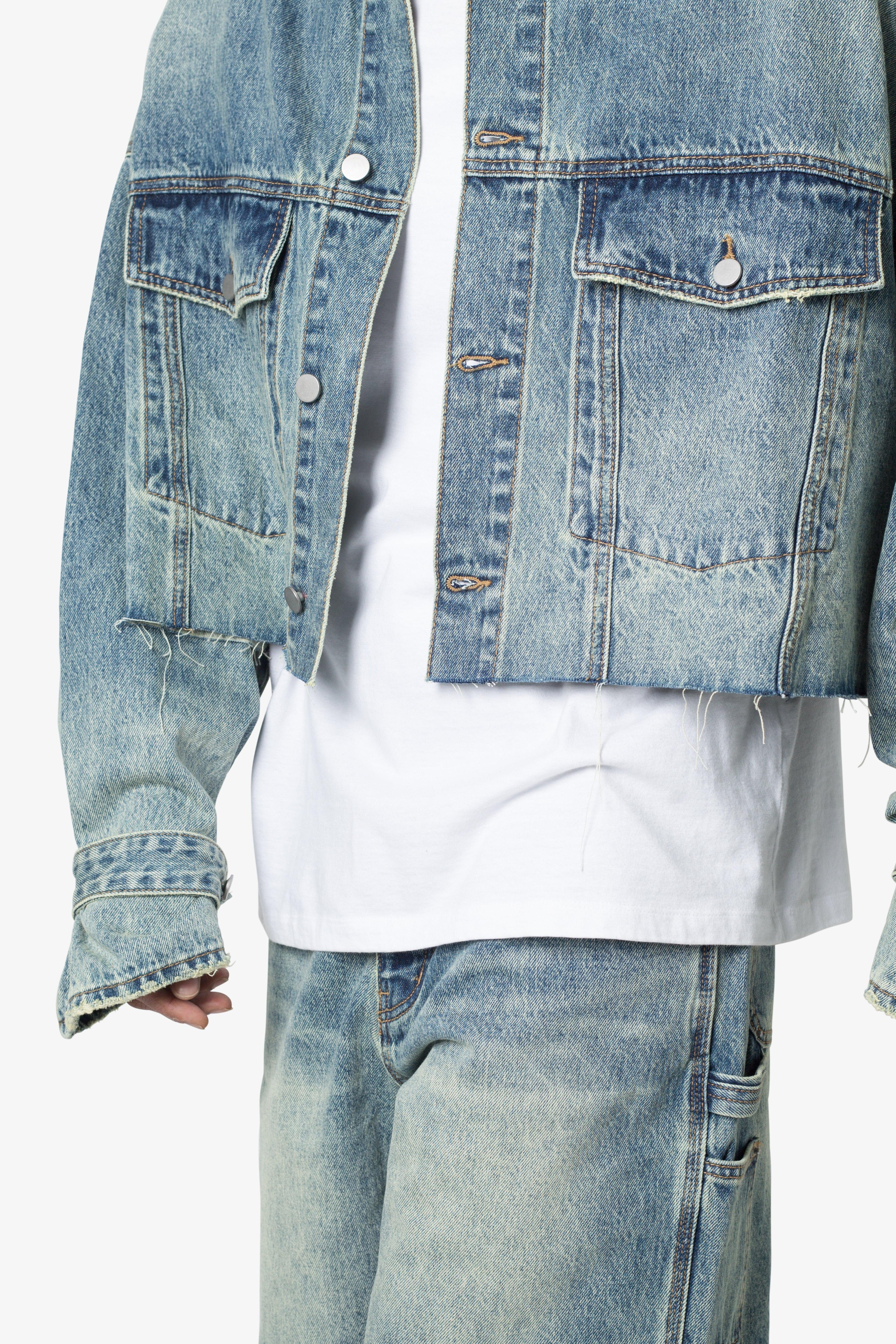 Frayed Denim Jacket - Blue Product Image