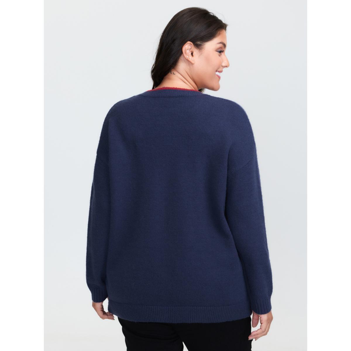 Plus Size Teddy Bear Balloon Print Pullover Navy Women Playful Loose Long Sleeve Round Neck Casual Pullovers BloomChic 30/6X Product Image