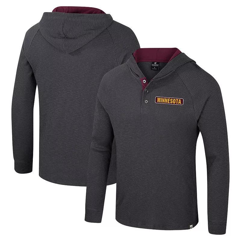 Men's Colosseum Charcoal Minnesota Golden Gophers Dujour Ralgan Long Sleeve Henley Hoodie T-Shirt,  Product Image