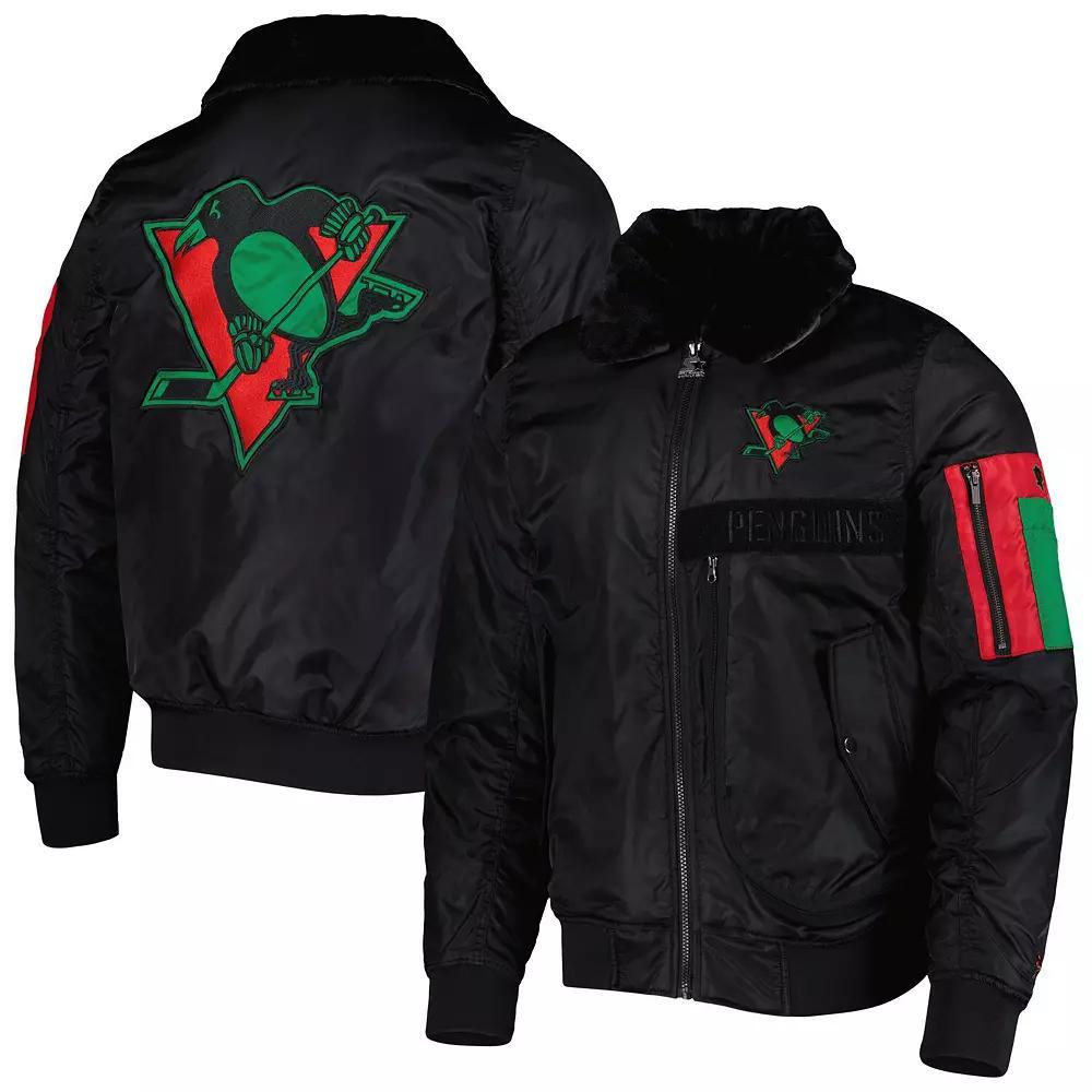 Men's Starter x Ty Mopkins Black Pittsburgh Penguins Black History Month Varsity Full-Zip Jacket, Size: Medium Product Image