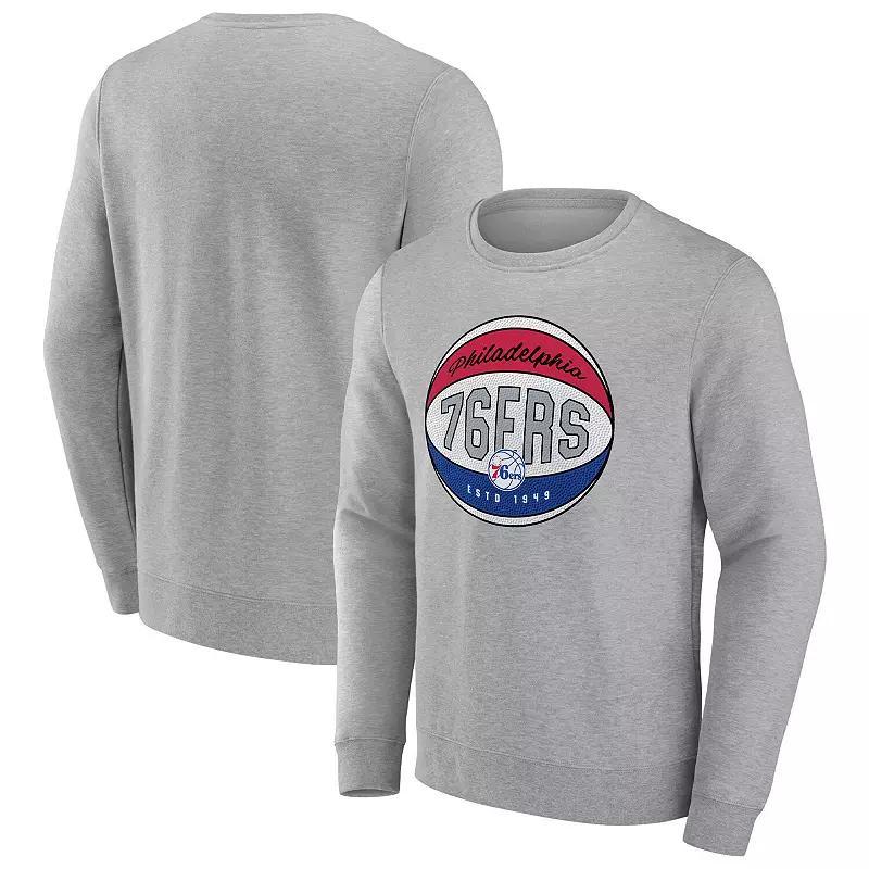 Men's Fanatics Branded Heathered Gray Philadelphia 76ers True Classics Vint Pullover Sweatshirt,  Product Image