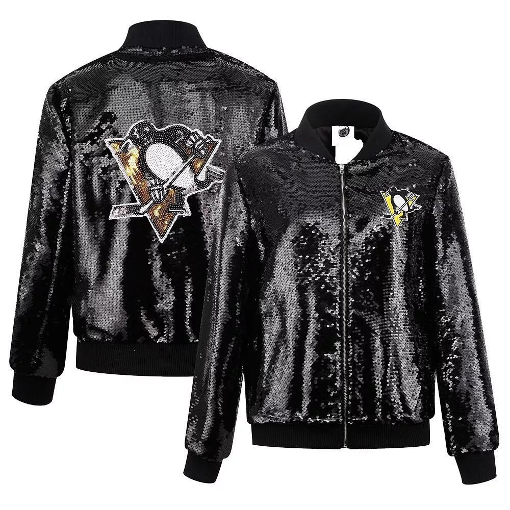 Women's Cuce Black Pittsburgh Penguins Sequin Full-Zip Jacket,  Product Image