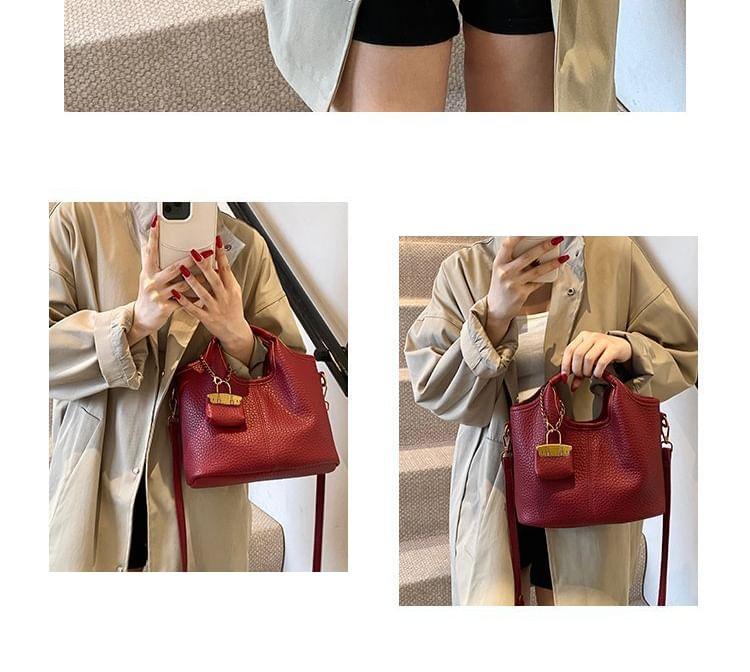 Set: Faux Leather Tote Bag + Pouch Product Image