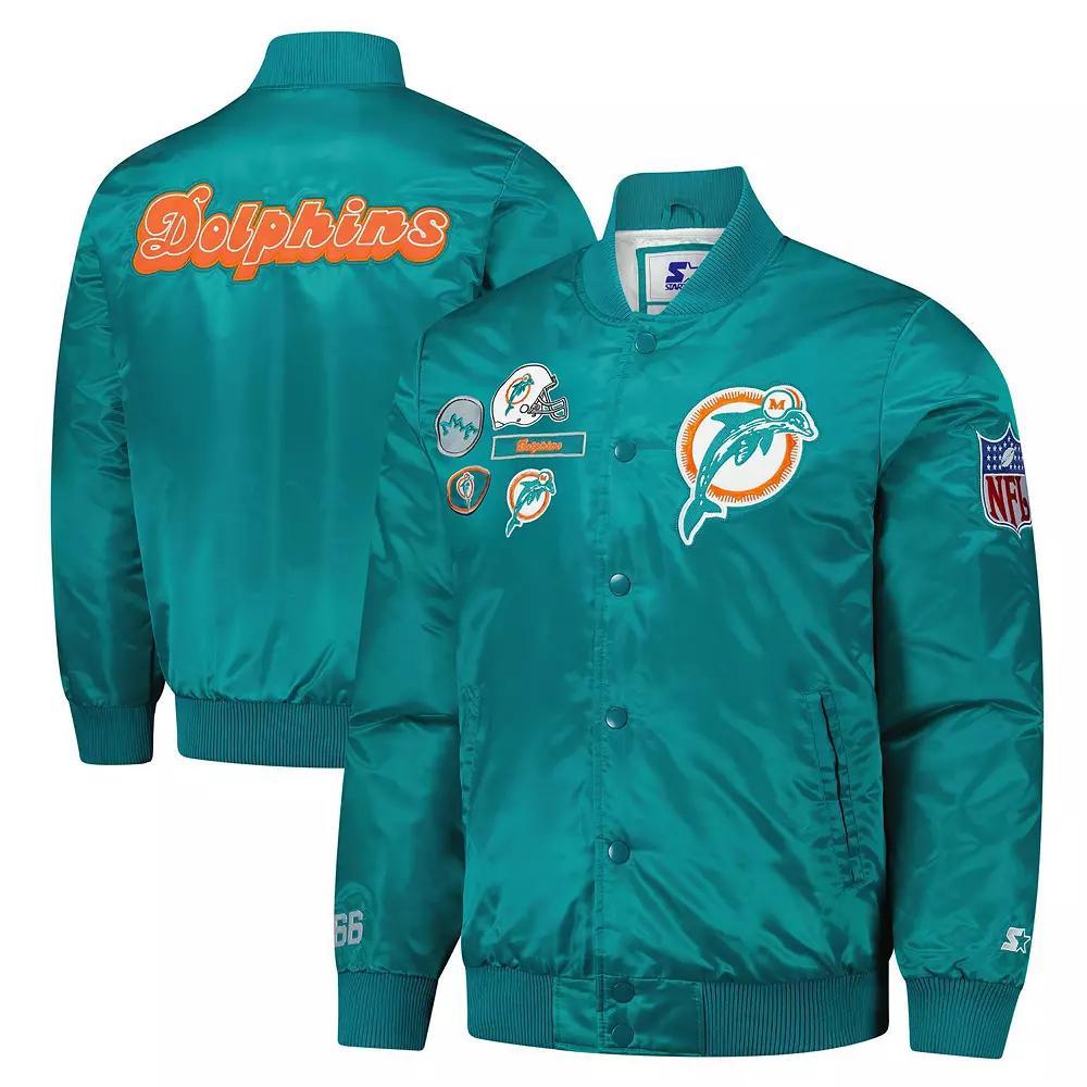 Men's Starter Aqua Miami Dolphins Exclusive Satin Full-Snap Varsity Jacket, Size: XL, Turquoise A Product Image