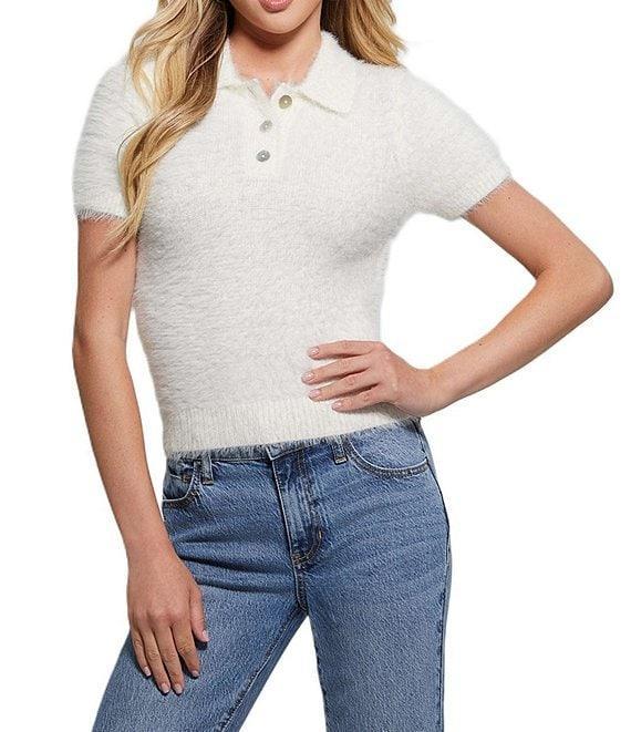 Guess Coraline Polo Short Sleeve Eyelash Sweater Product Image
