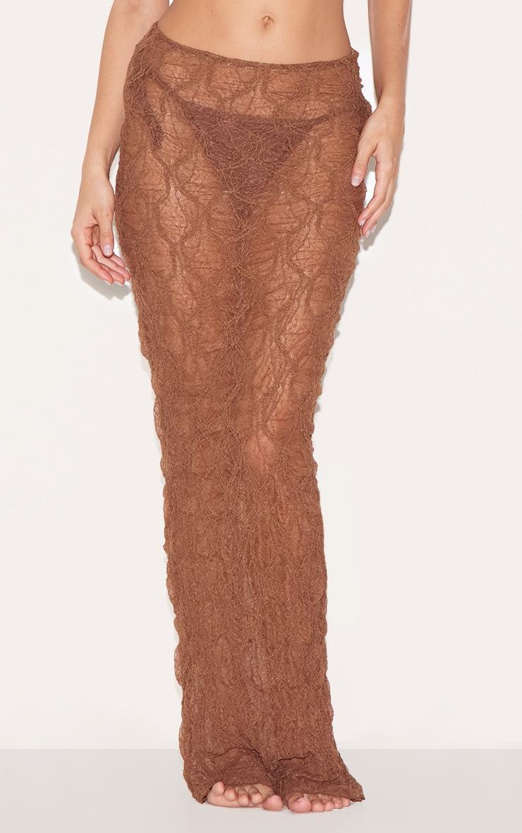 Chocolate Textured Mesh Maxi Beach Skirt Product Image